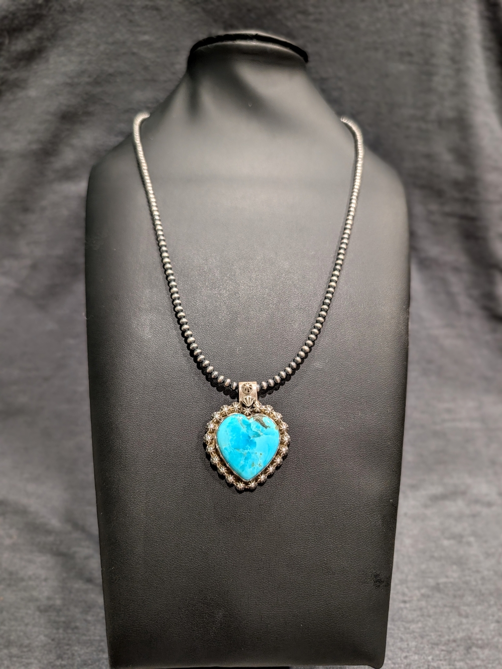Sterling Silver Heart Turquoise Pendant Necklace - Blue